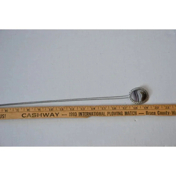 Vtg Banded Stone Pendant Brooch - Picture 8 of 8